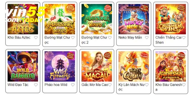 Điểm danh các tựa game làm nên thương hiệu nổ hũ Win55